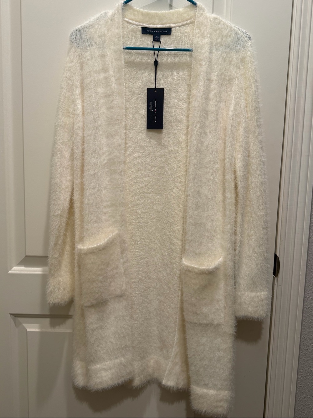 Tommy Hilfiger Cream Fuzzy Open-Front Cardigan